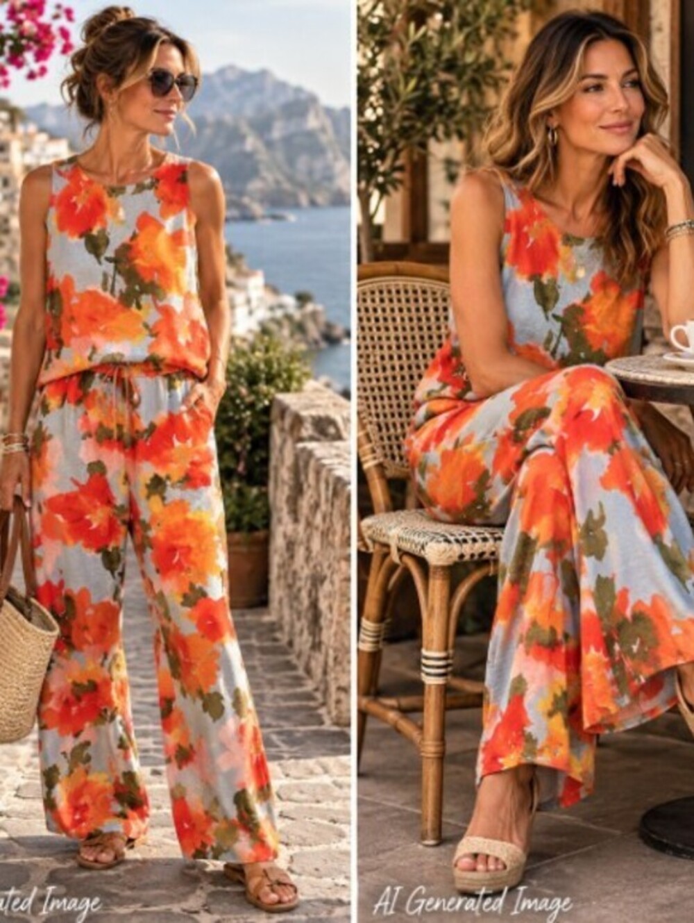 Joie Linen Blend Floral Matching Set Tank Drawstring Pants Womens L Resort